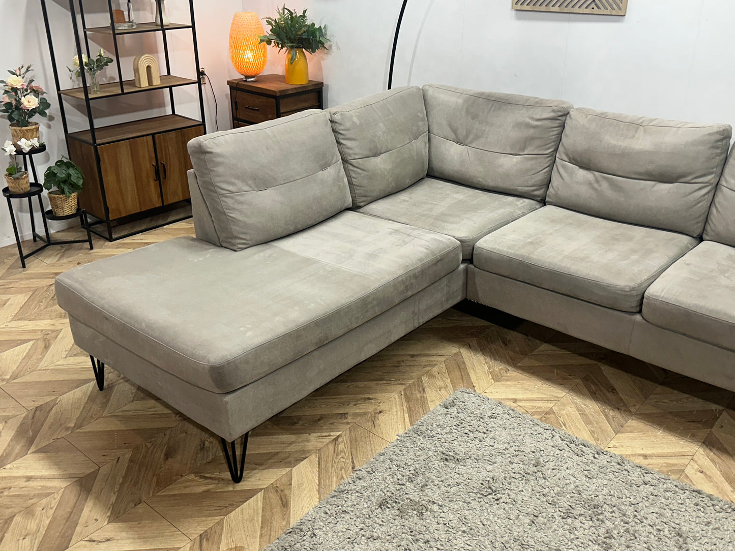 Xooon Beige/Grijze Suede Stoffen Hoekbank ~ Inruilvoordeel