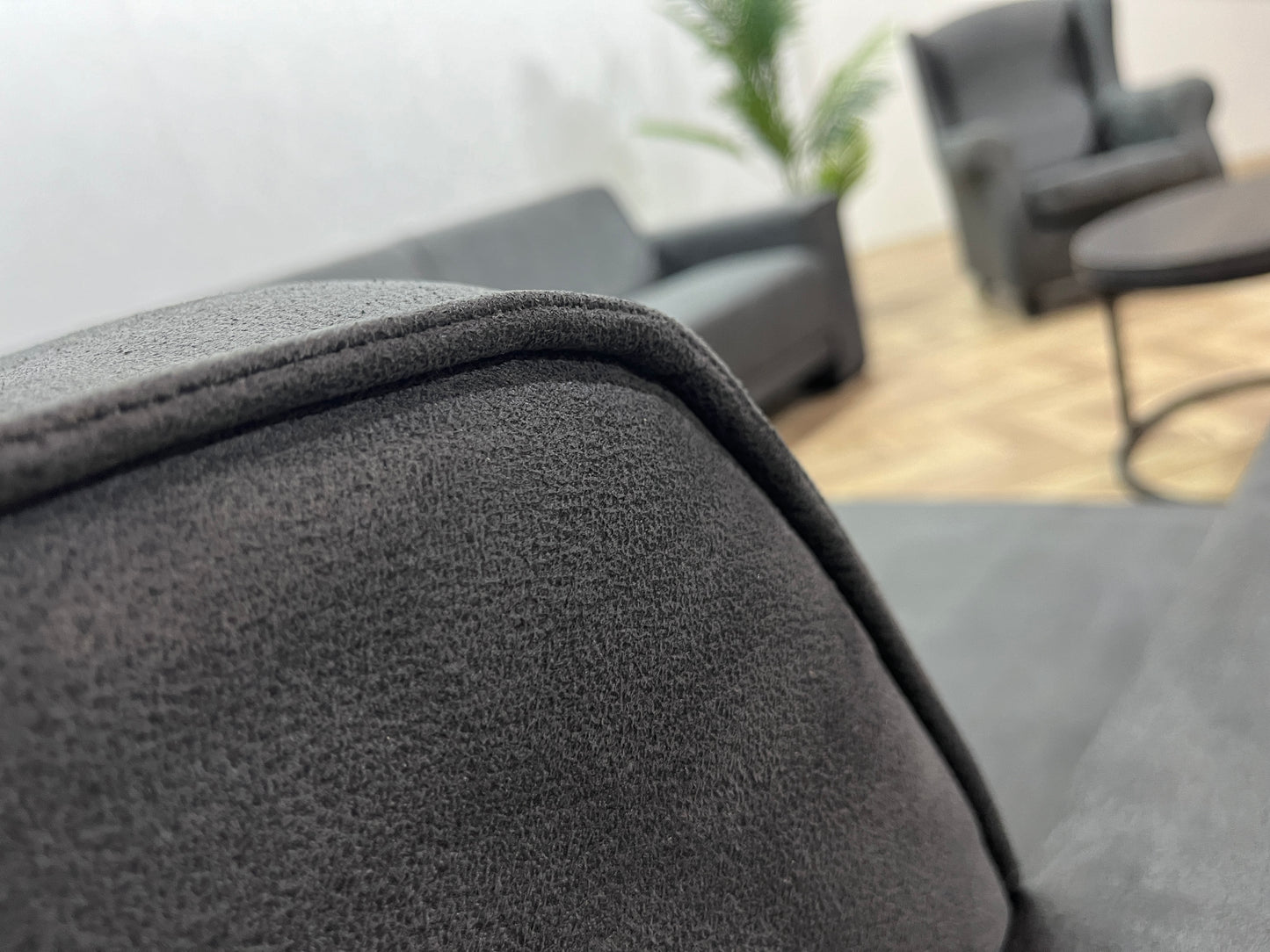 Antraciet Suède Leer Hoekbank Inc. Fauteuil