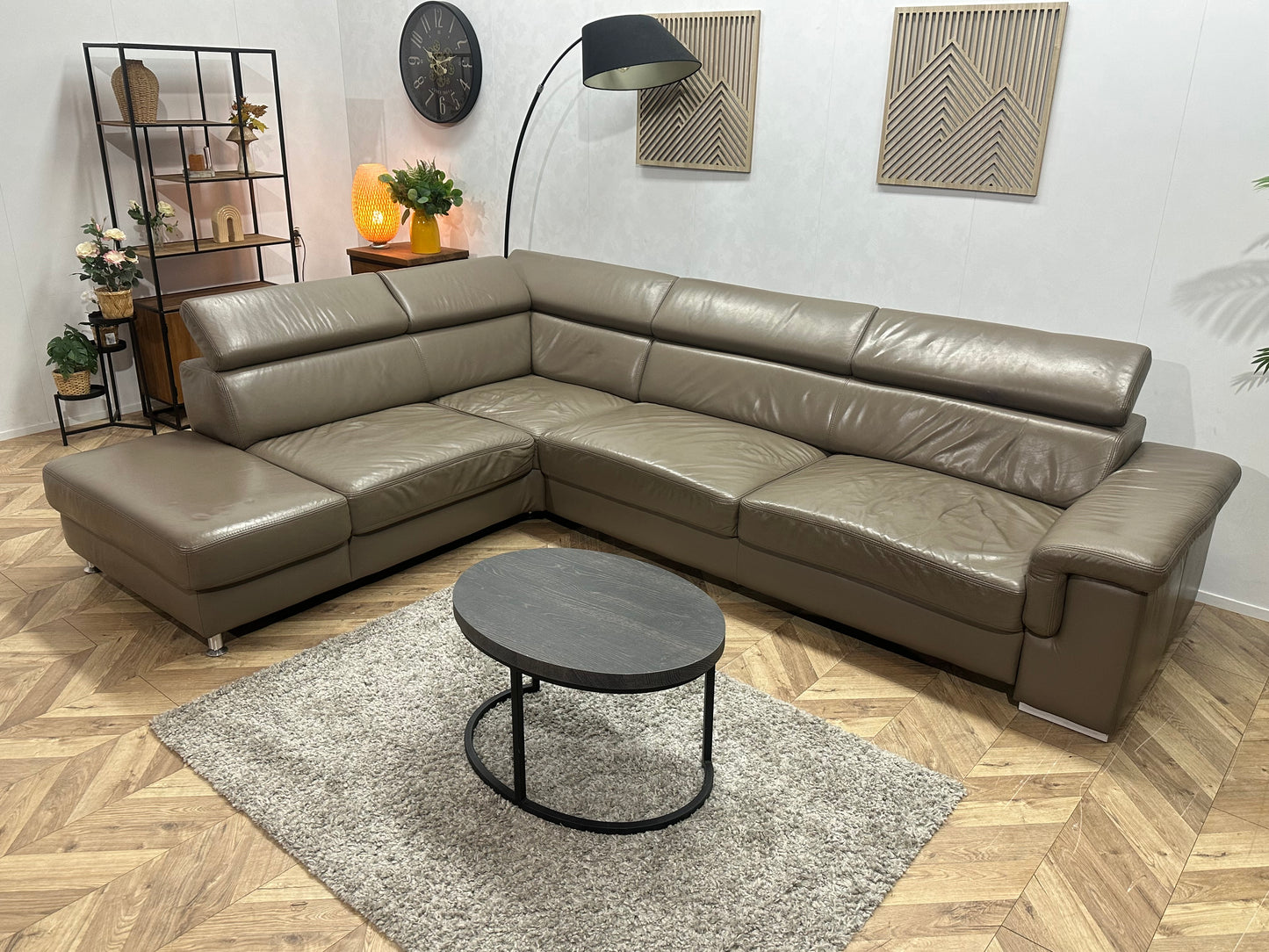 Licht Bruine Echt Lederen Hoekbank ~ Verstelbare Hoofdsteunen