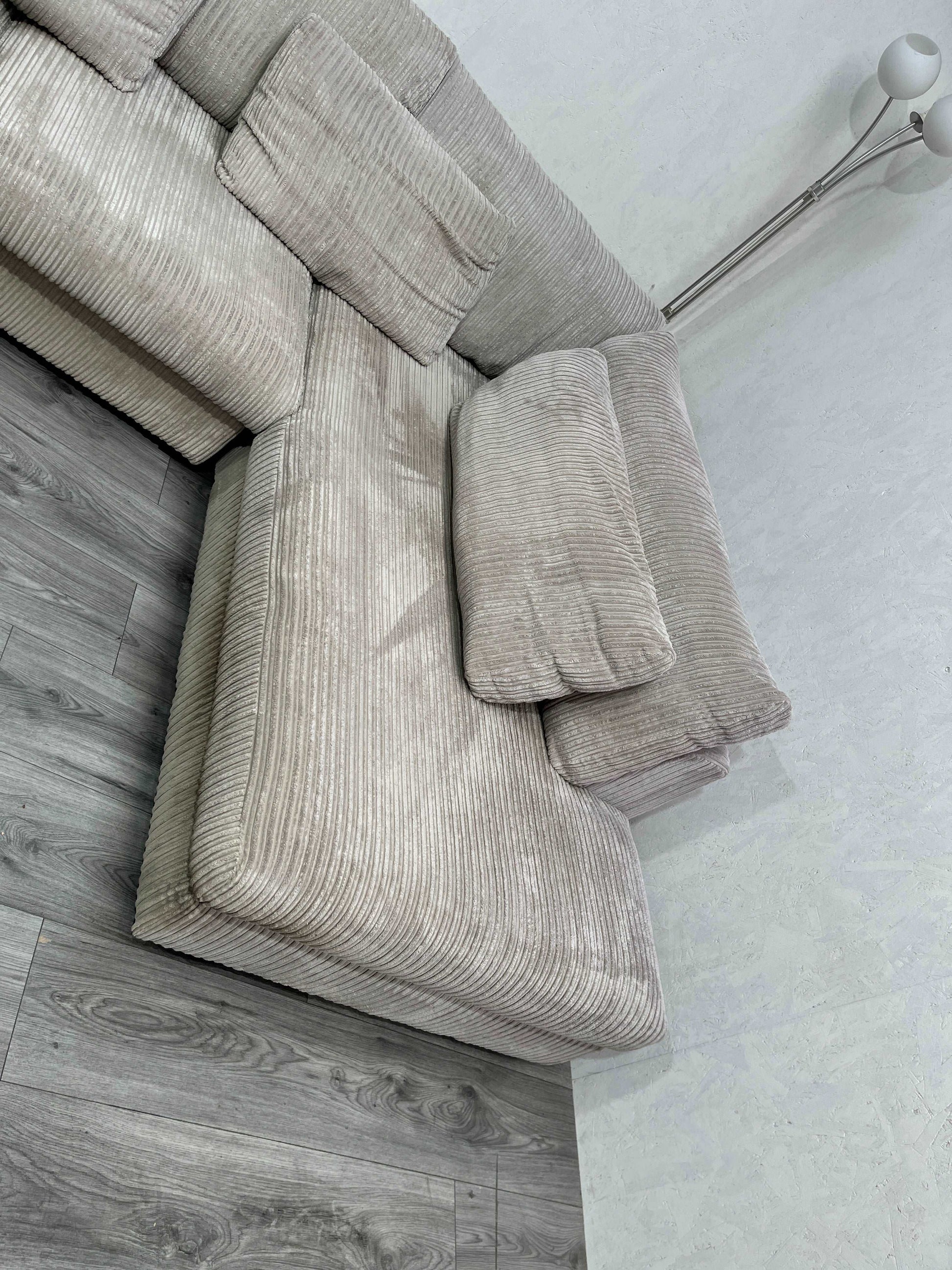 Beige Ribstof Hoekbank ~ Afritsbare Kussen Hoezen