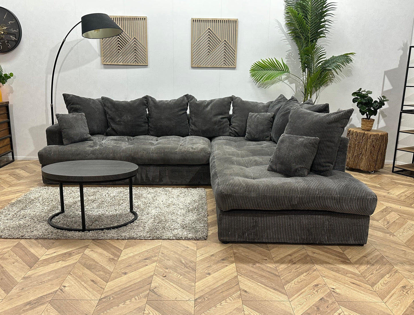 Antraciet Ribstof Hoekbank ~ Losse Kussens Met Afneembare Hoezen