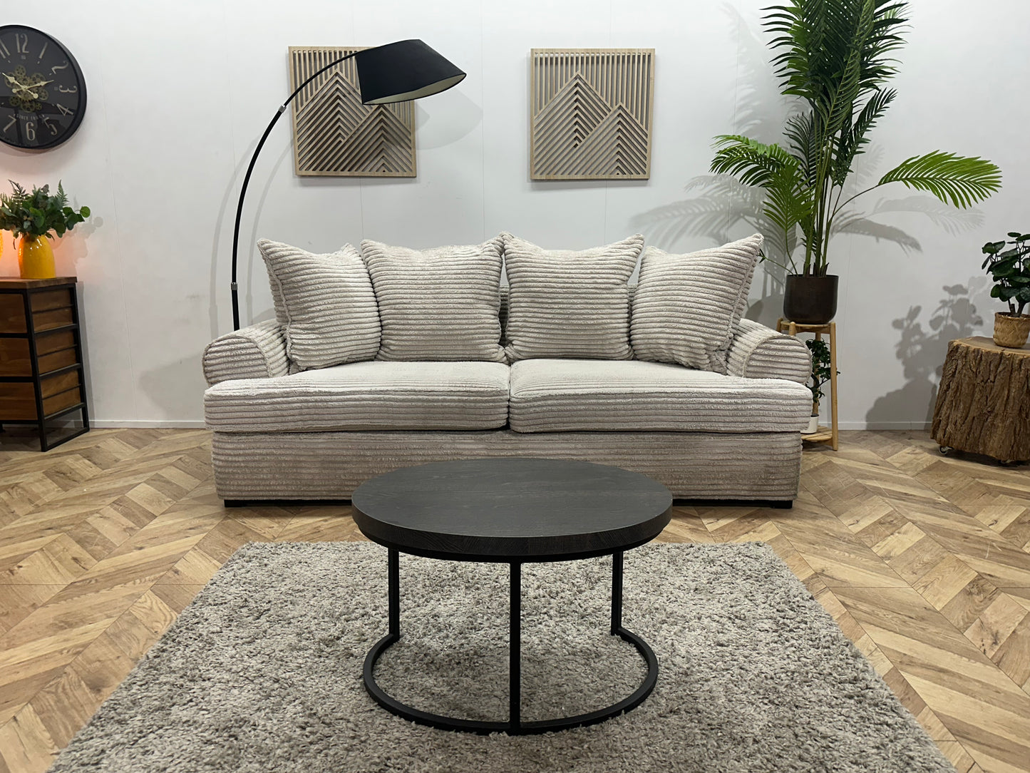 Witte Ribstof 2.5-Zits Bank ~ Losse Kussens Met Afneembare Hoezen