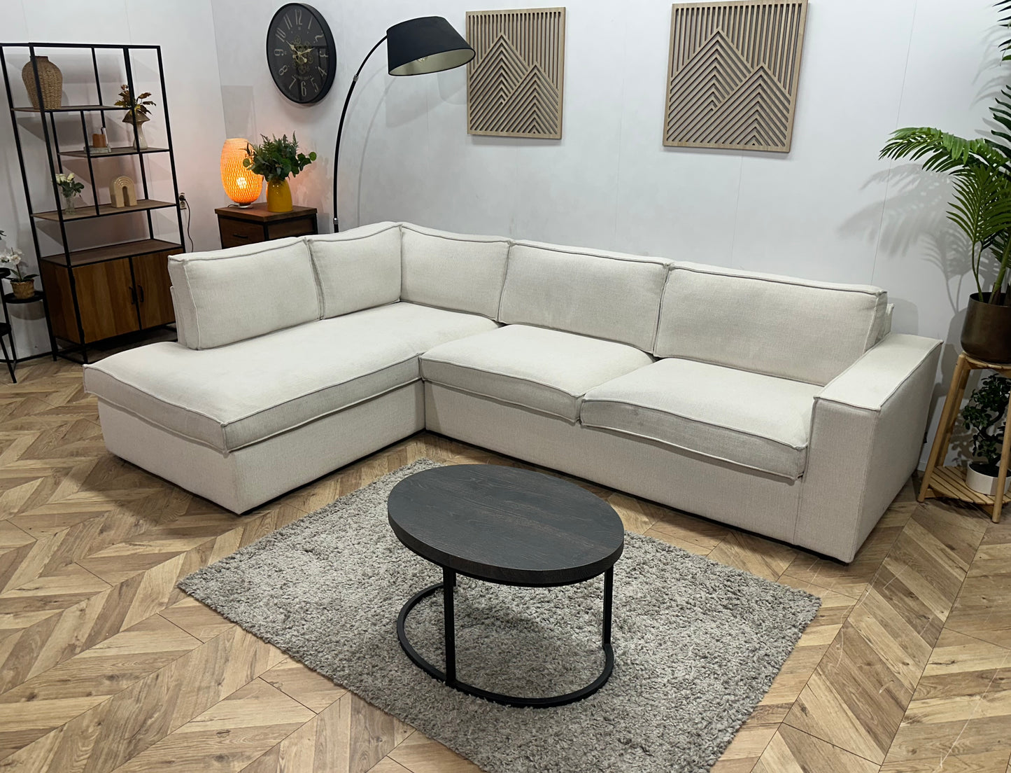 Witte Chenille Stoffen Hoekbank ~ Losse Kussens Met Afneembare Hoezen