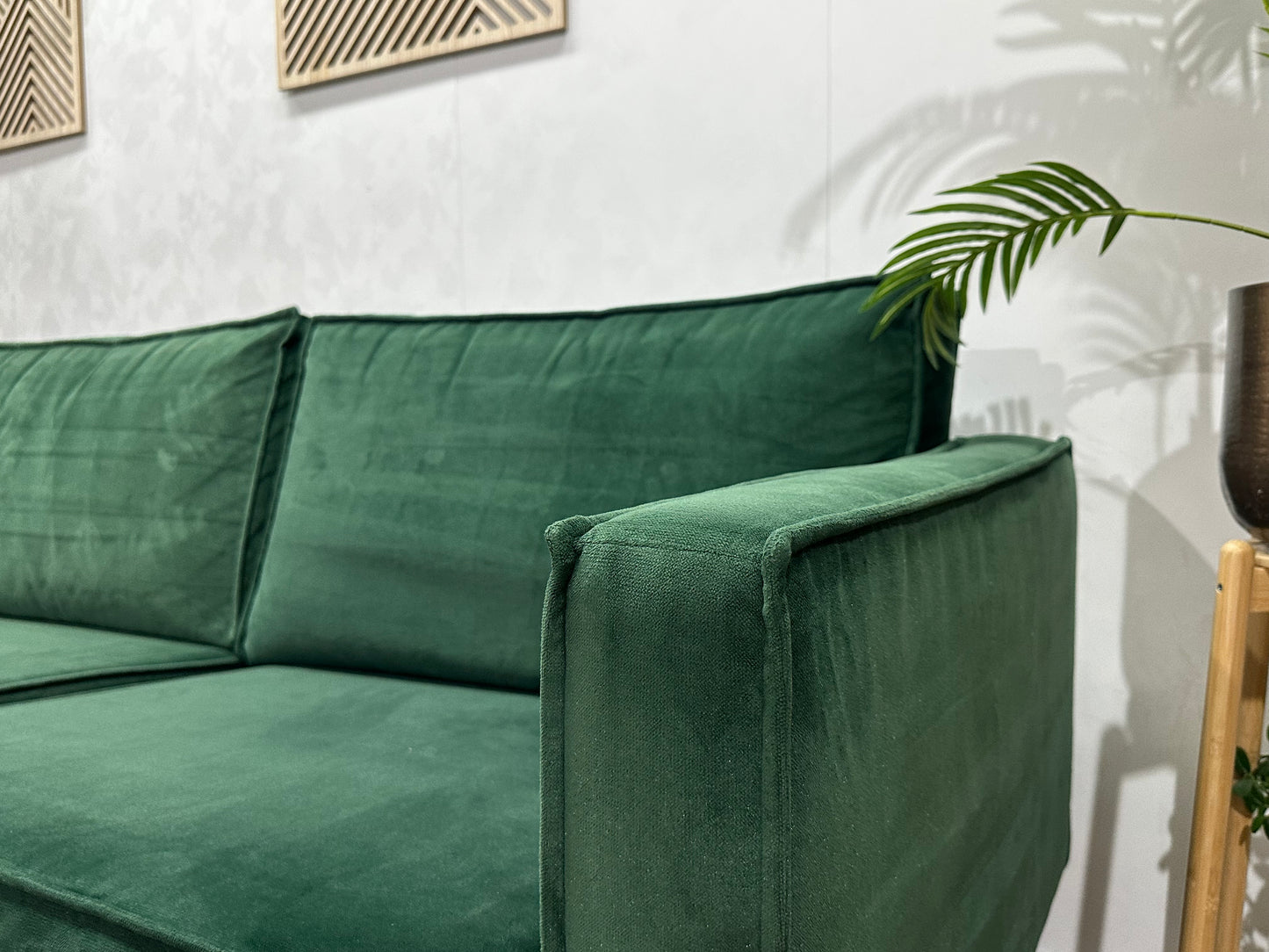 Be Pure Groene Velvet 3-Zits Bank Inc Hocker ~ Losse Kussens Met Afneembare Hoezen