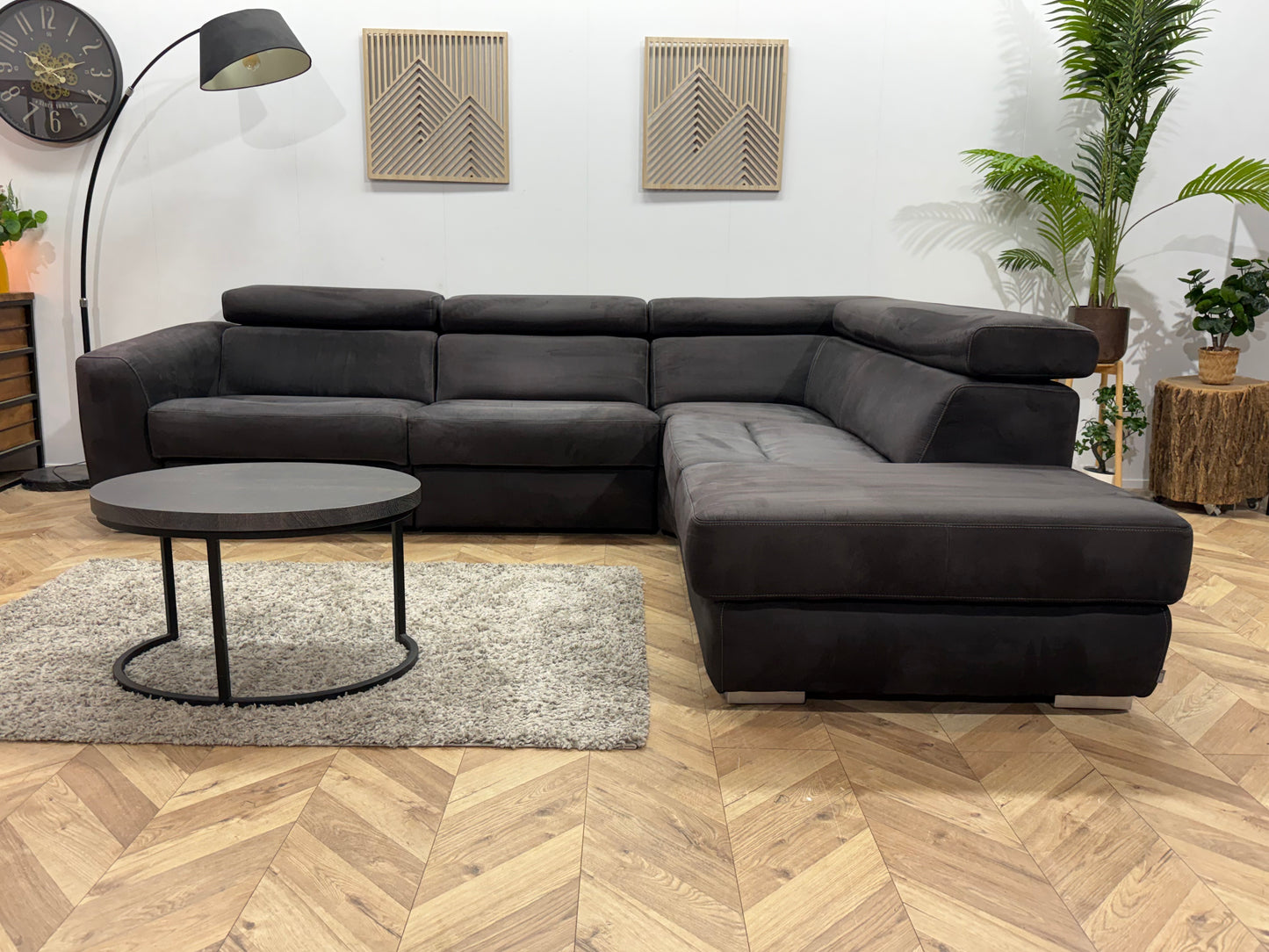 !Nieuwstaat! Xooon Antraciet Suède Stof Hoekbank ~ Elektrisch Verstelbaar