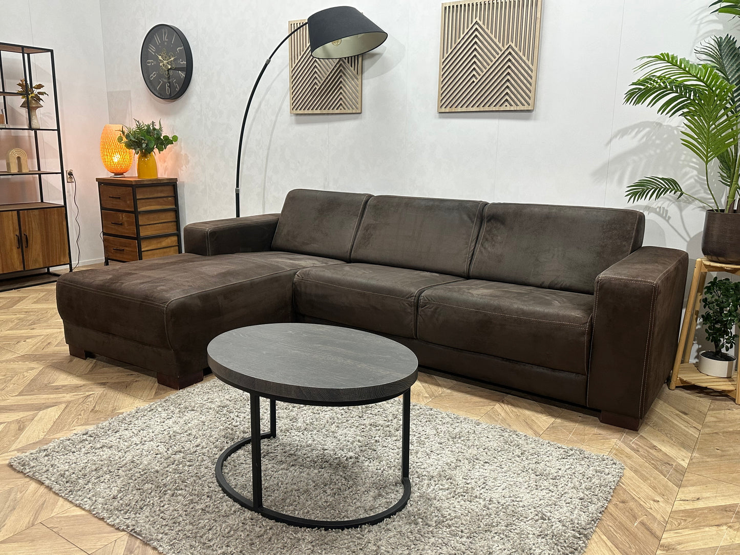 Bruine Suède Stoffen Hoekbank ~ Vaste Kussens