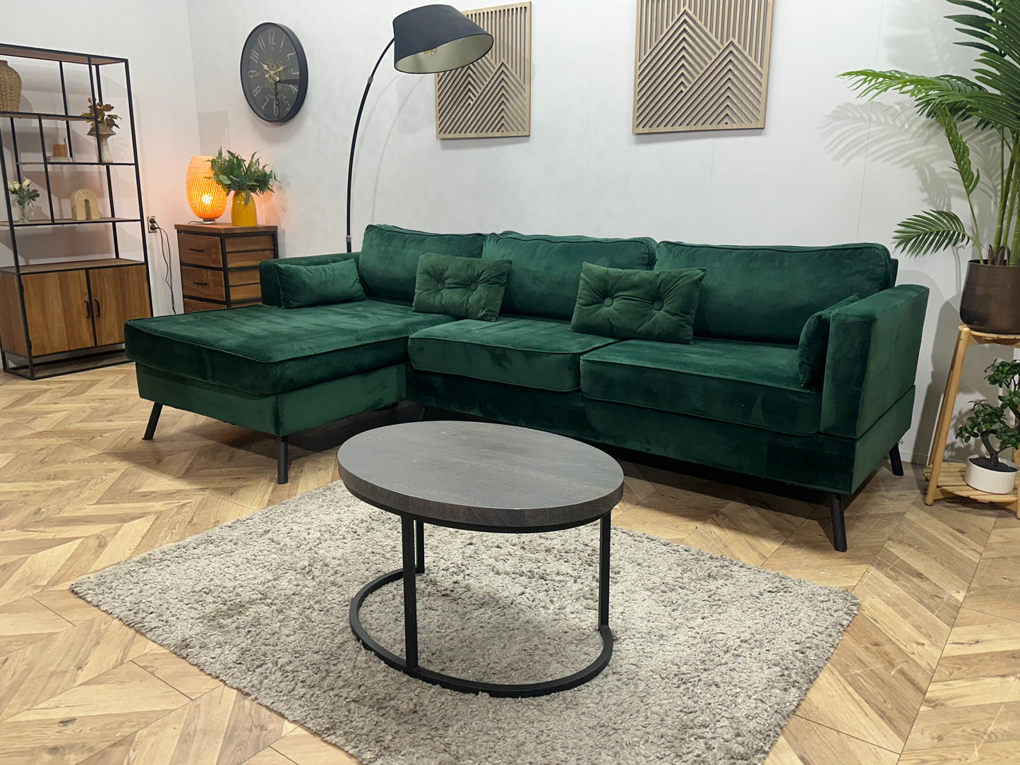 Groene Velvet Hoekbank ~ Losse Kussens Met Afneembare Hoezen
