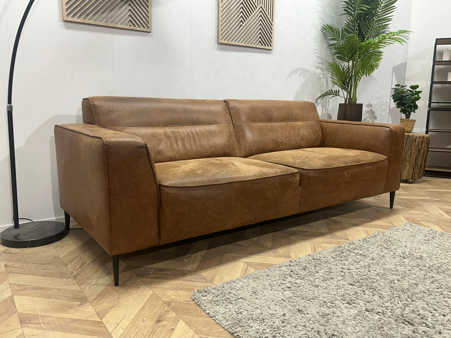 Cognac Bruine Suède Stoffen 2.5-Zits Bank ~ Vaste Kussens