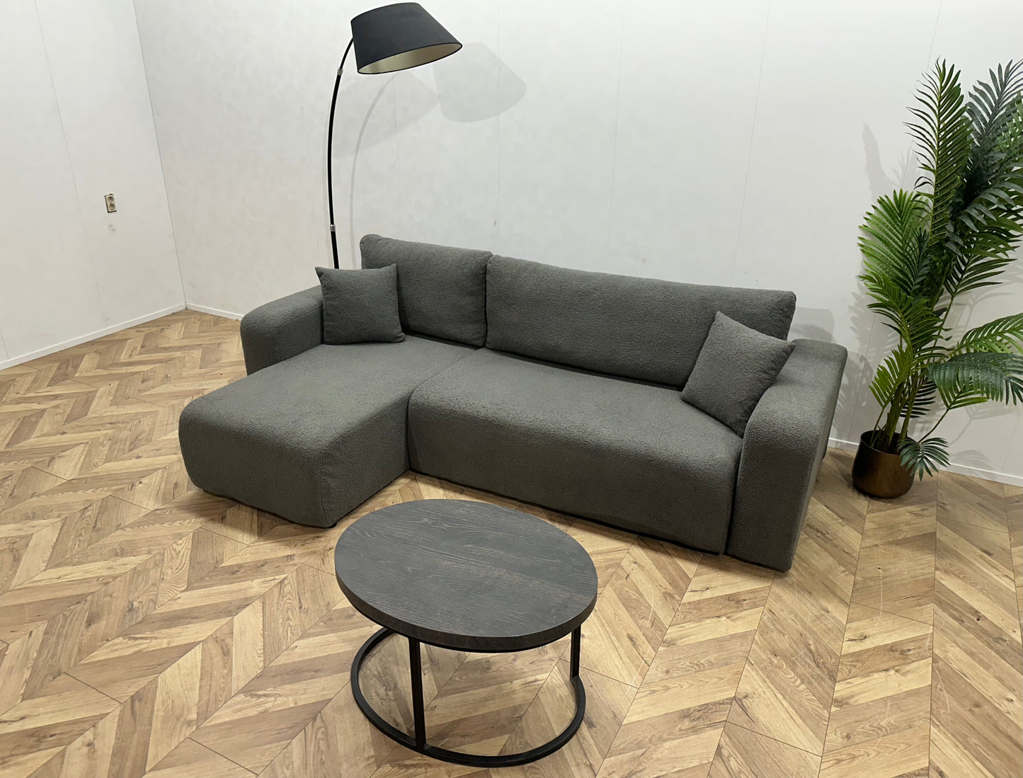 !Showroommodel! Grijze Bouclé Hoekbank