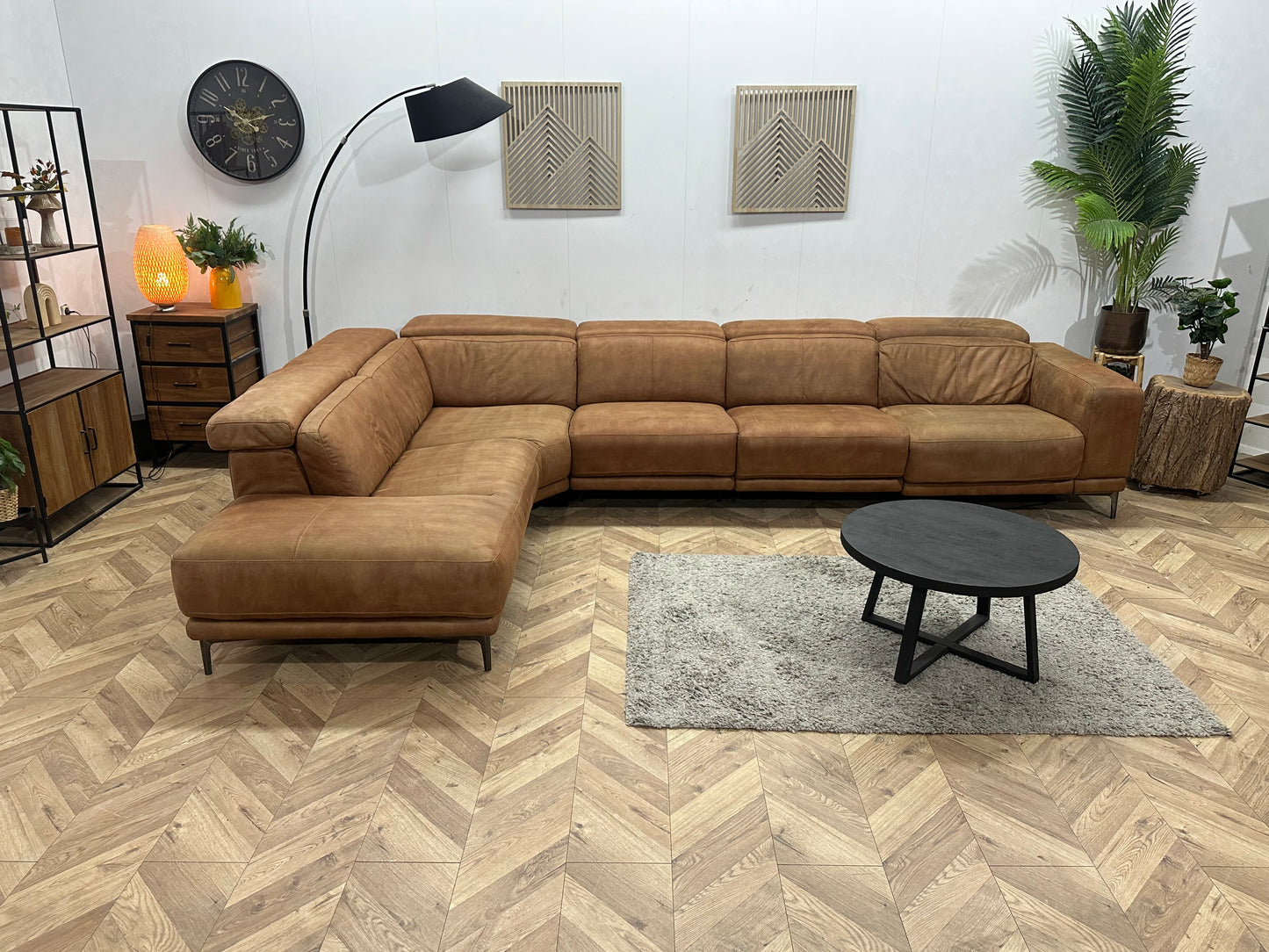 Cognac Bruine Suede Stoffen Hoekbank ~ Relaxfunctie