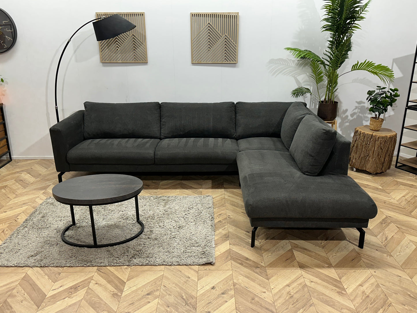 Antraciet Suède Stoffen Hoekbank ~ Losse Rugkussens Met Afneembare Hoezen