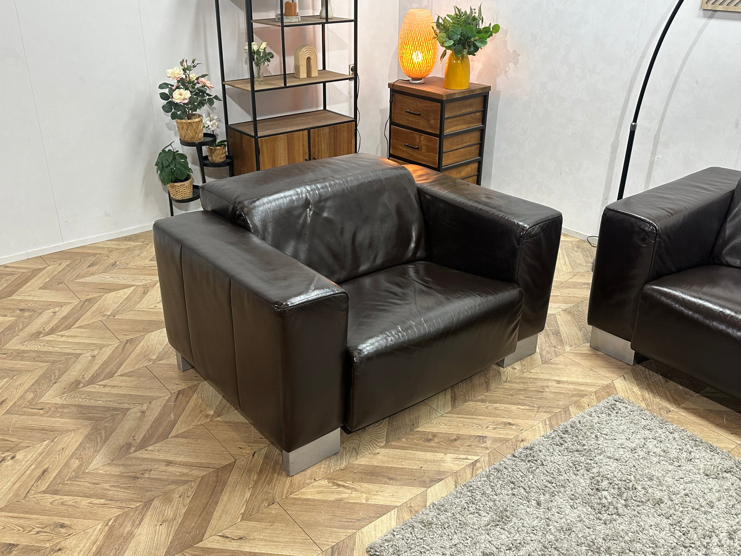 Bruine Echt Lederen 2.5-Zits Bank Inc Fauteuil ~ Geïmpregneerd