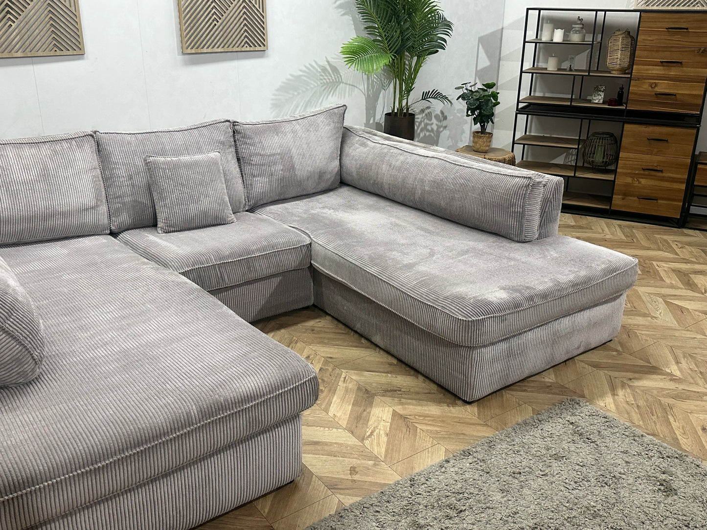 Licht Grijze Ribstof U Bank ~ Losse Kussens Met Afneembare Hoezen