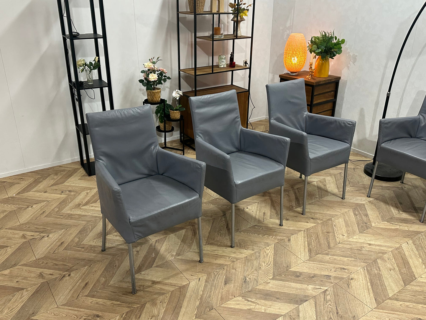 Grijze Echt Lederen Stoelen Set