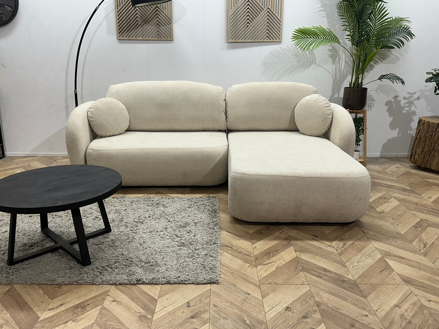 !Showroommodel! Witte/Crème Suède Stoffen Hoekbank