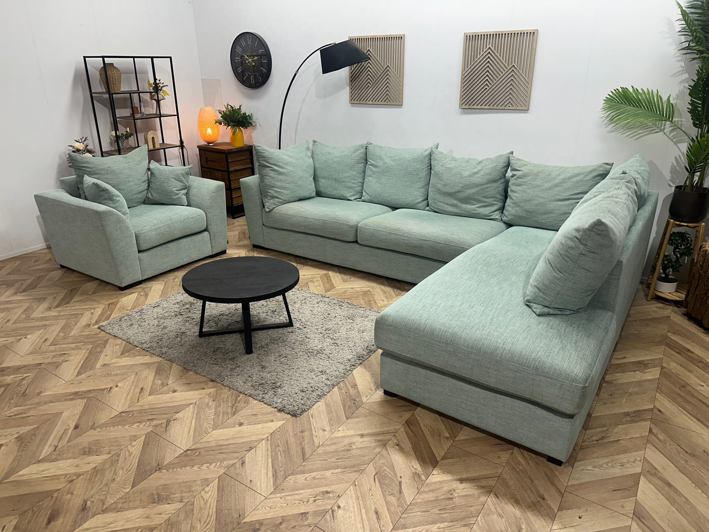 Burhens Licht Blauwe Ruime Hoekbank Inc Fauteuil ~ Losse Kussens Met Afneembare Hoezen