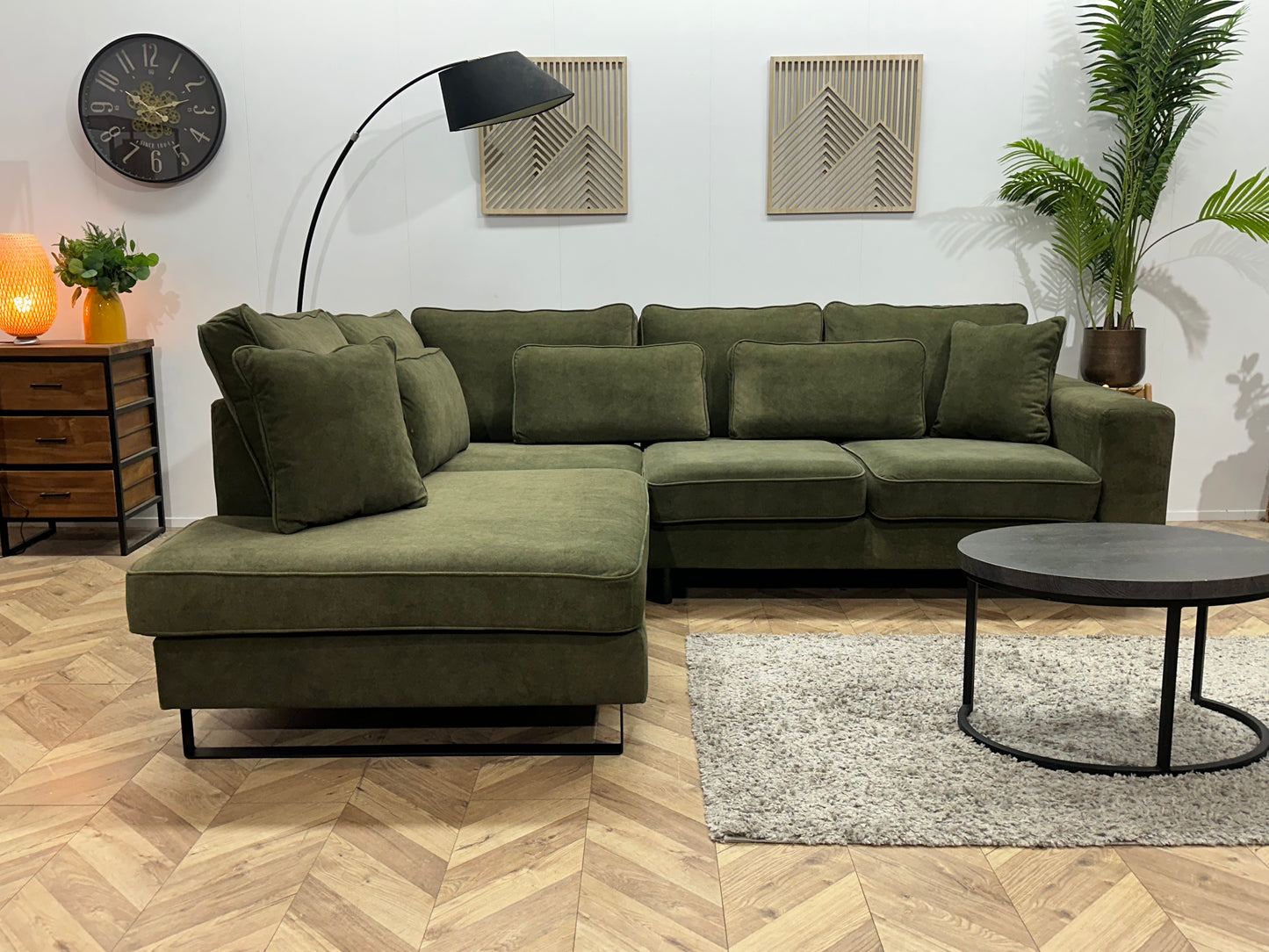 Groene Velvet Hoekbank ~ Losse Kussens Met Afneembare Hoezen