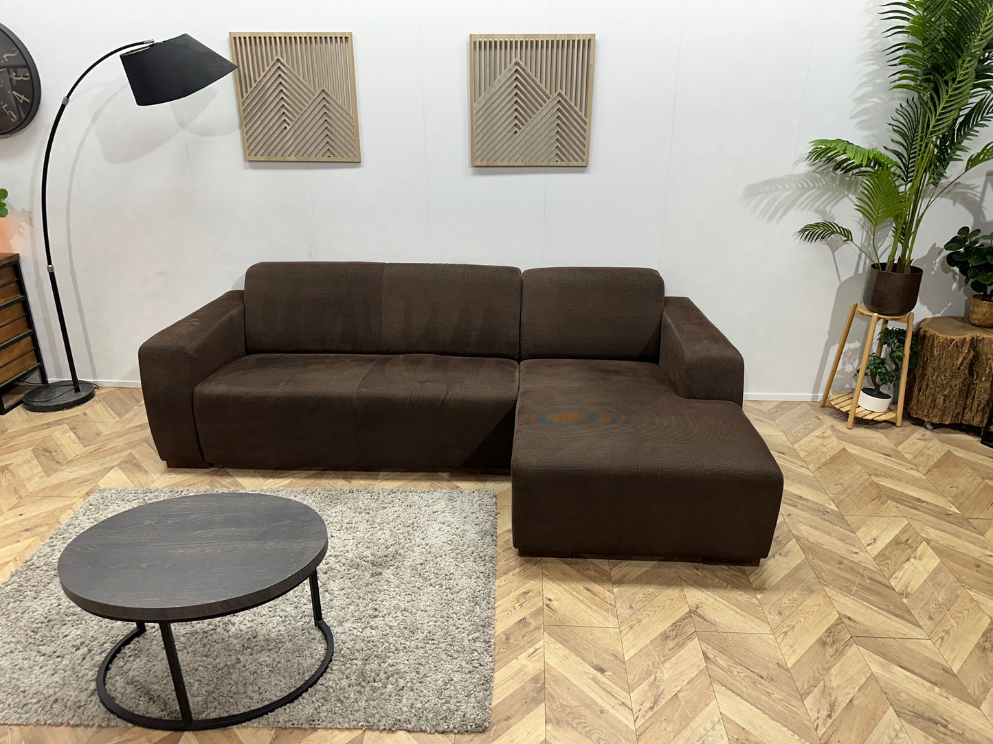 Bruine Ribstof Hoekbank ~ Vaste Kussens