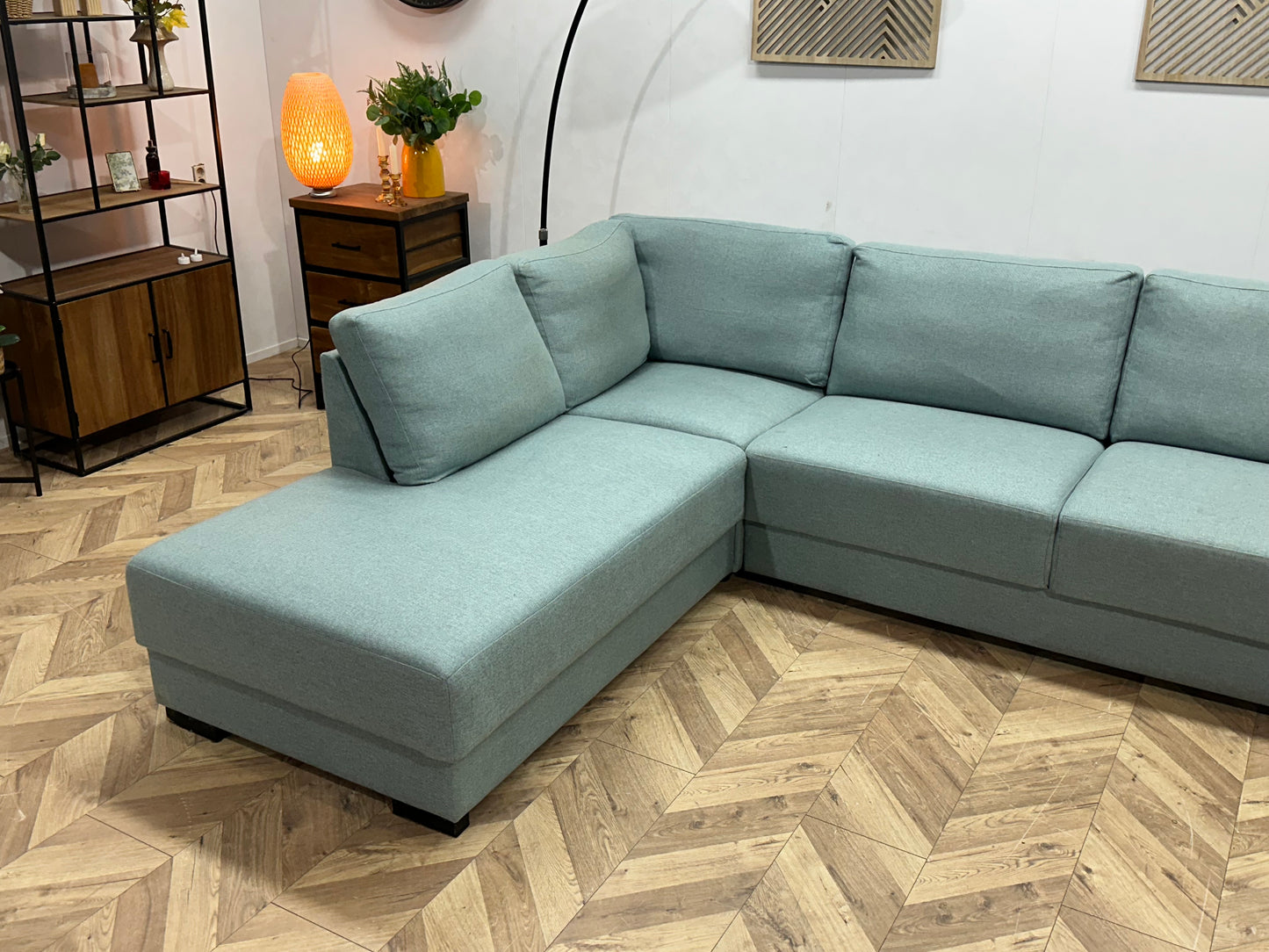 Licht Blauwe Hoekbank ~ Losse Kussens Met Afneembare Hoezen