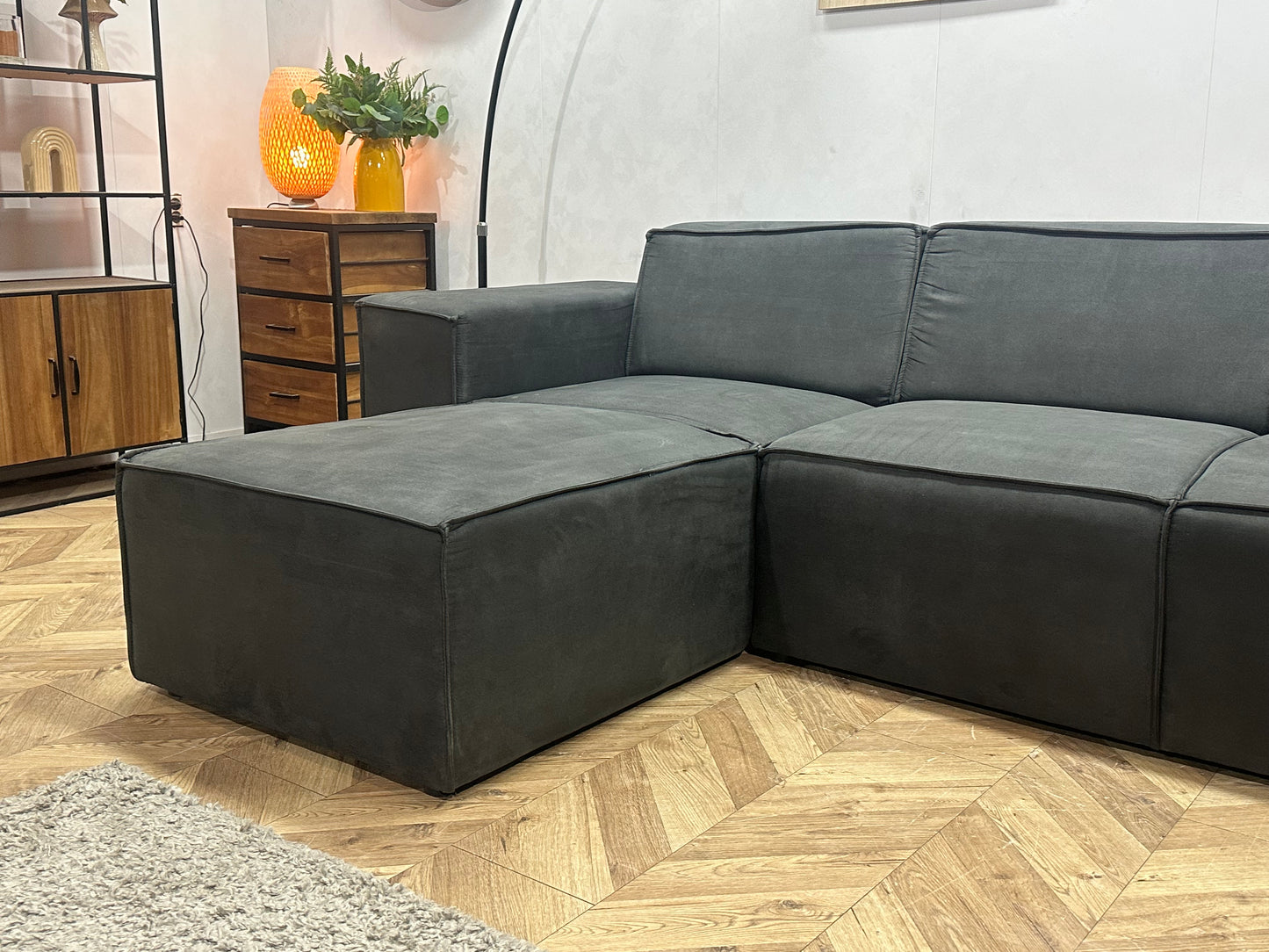 !Showroommodel! Antraciet Suède Stoffen U Bank