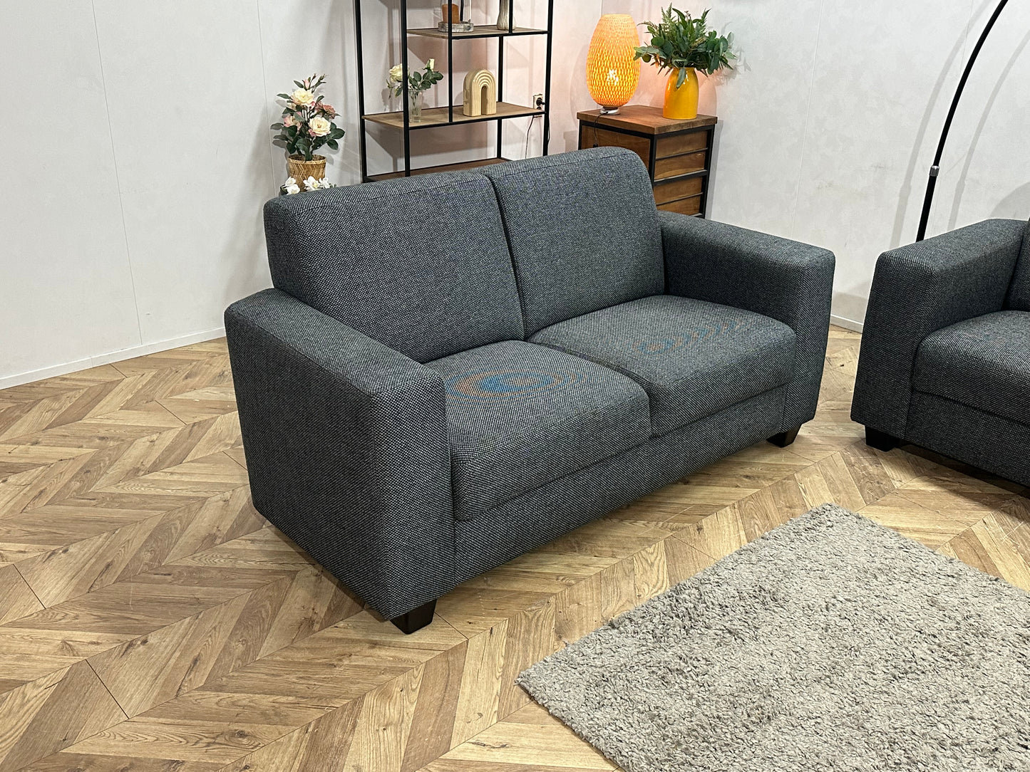 Antraciet/Grijze Banken Set Inc Hocker ~ Vaste Kussens