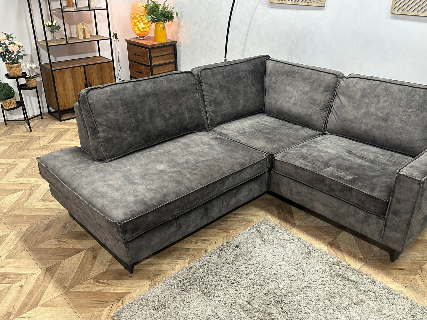 Antraciet Velvet Hoekbank ~ Losse Kussens Met Afneembare Hoezen