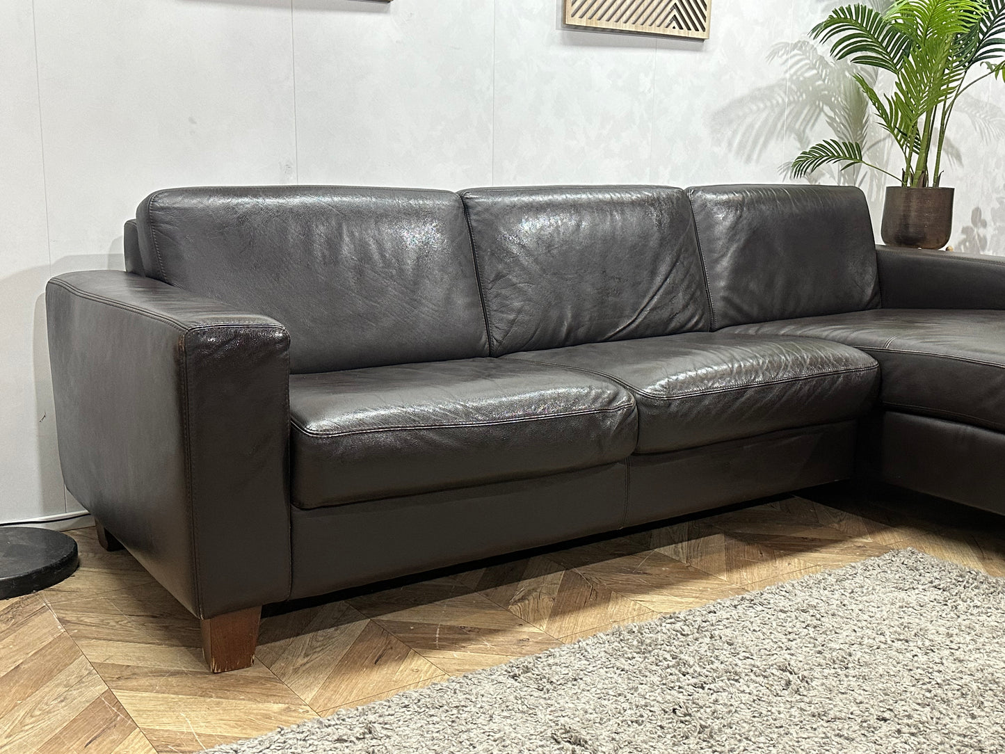 Bruine Echt Lederen Hoekbank ~ Geïmpregneerd