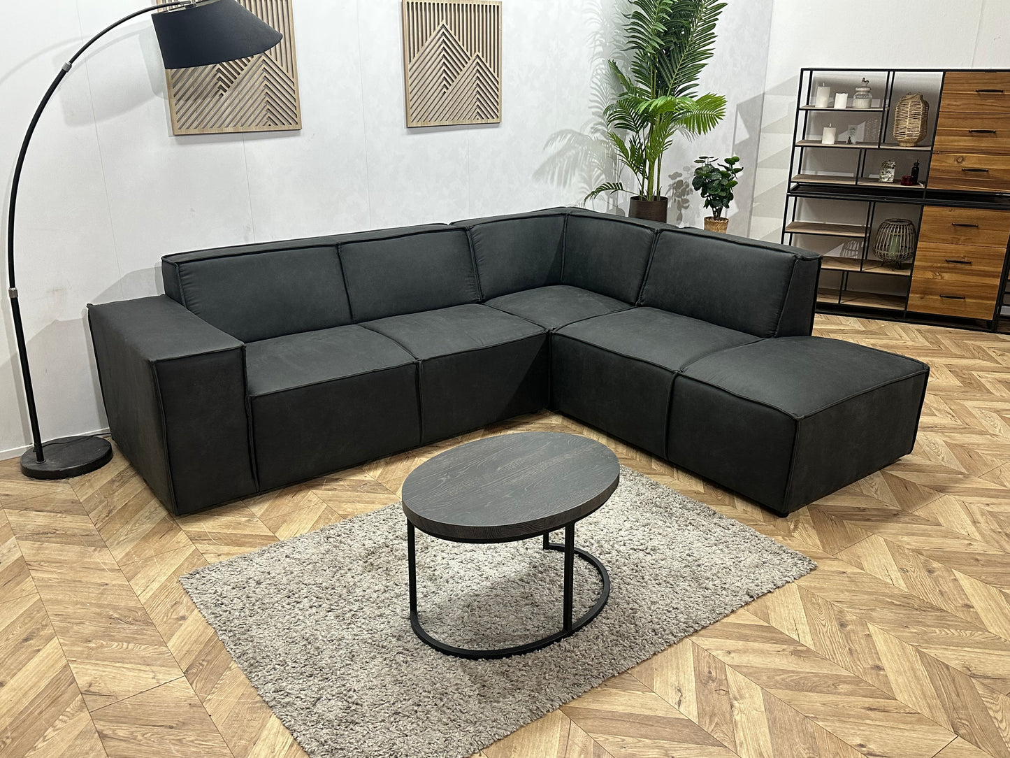 !Showroommodel! Antraciet Leather Look Hoekbank