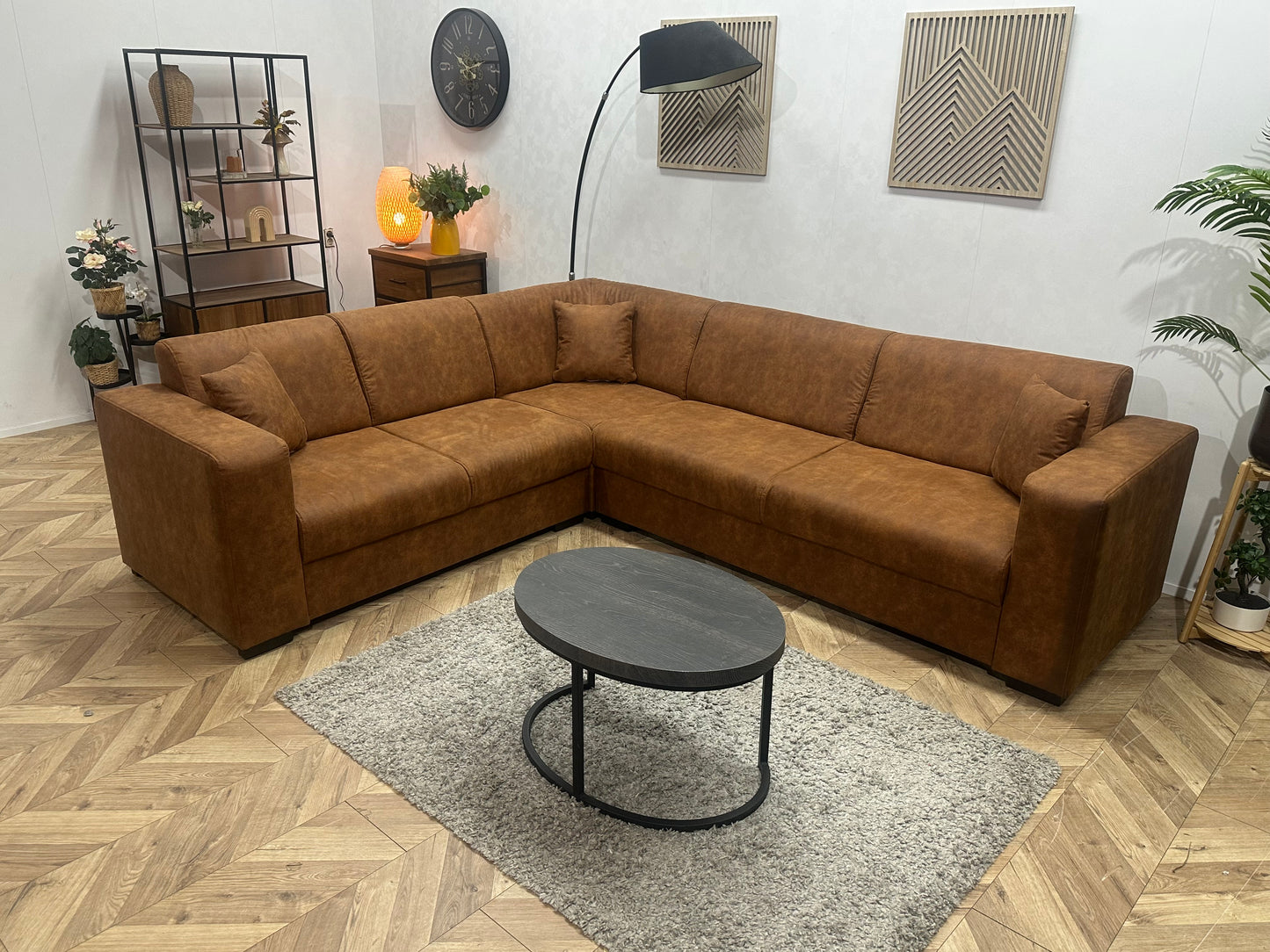 !Showroommodel! Cognac Bruine Suède Stoffen Hoekbank