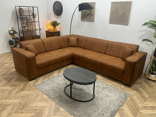 !Showroommodel! Cognac Bruine Suède Stoffen Hoekbank