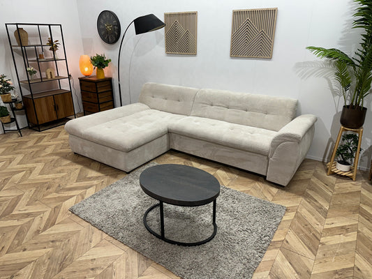 !Showroommodel! Crème Ribstof Hoekbank ~ Opbergruimte