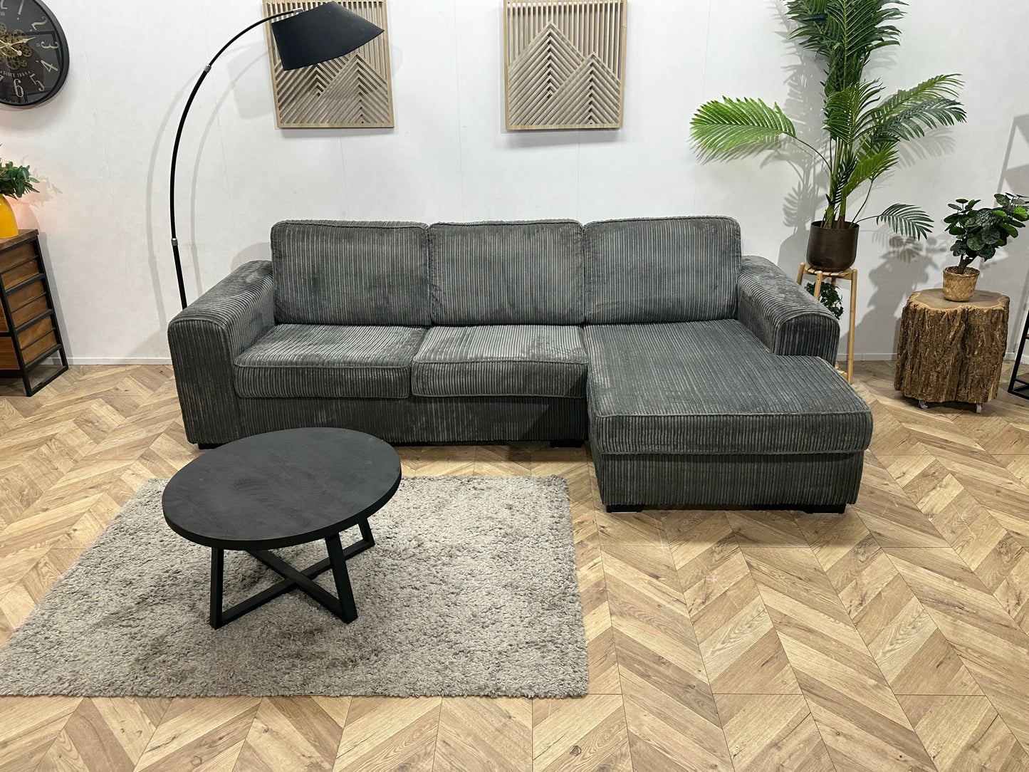 Antraciet Ribstof Hoekbank  ~ Losse Kussens Met Afneembare Hoezen