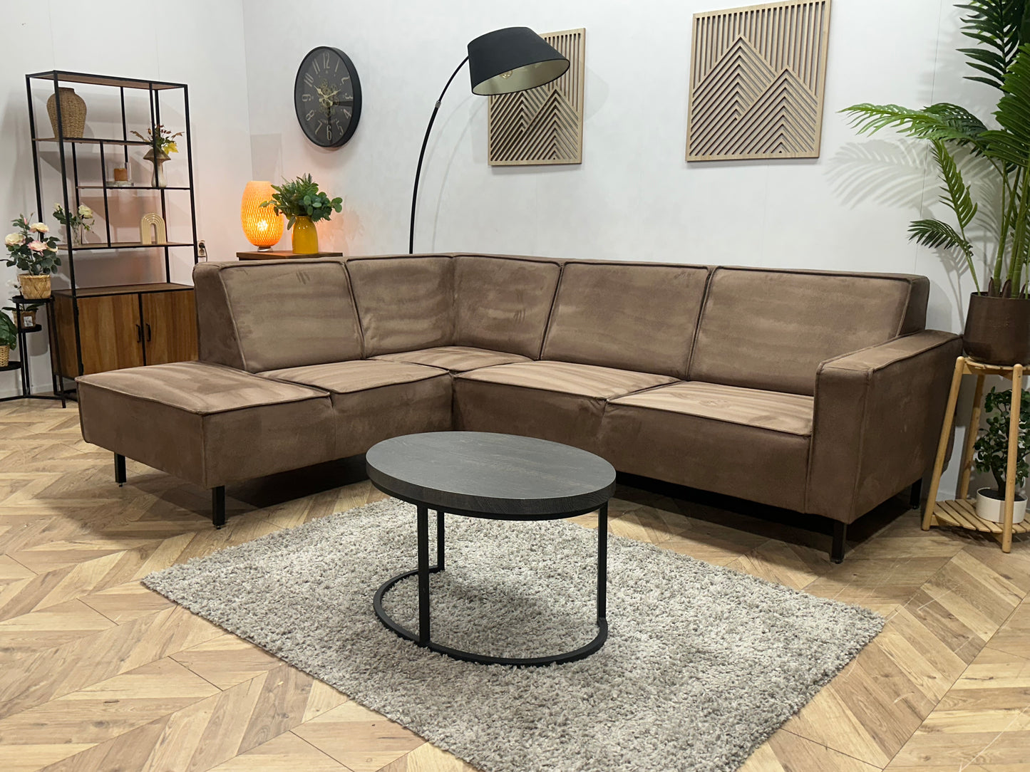 Bruine Suède Stoffen Hoekbank ~ Vaste Kussens