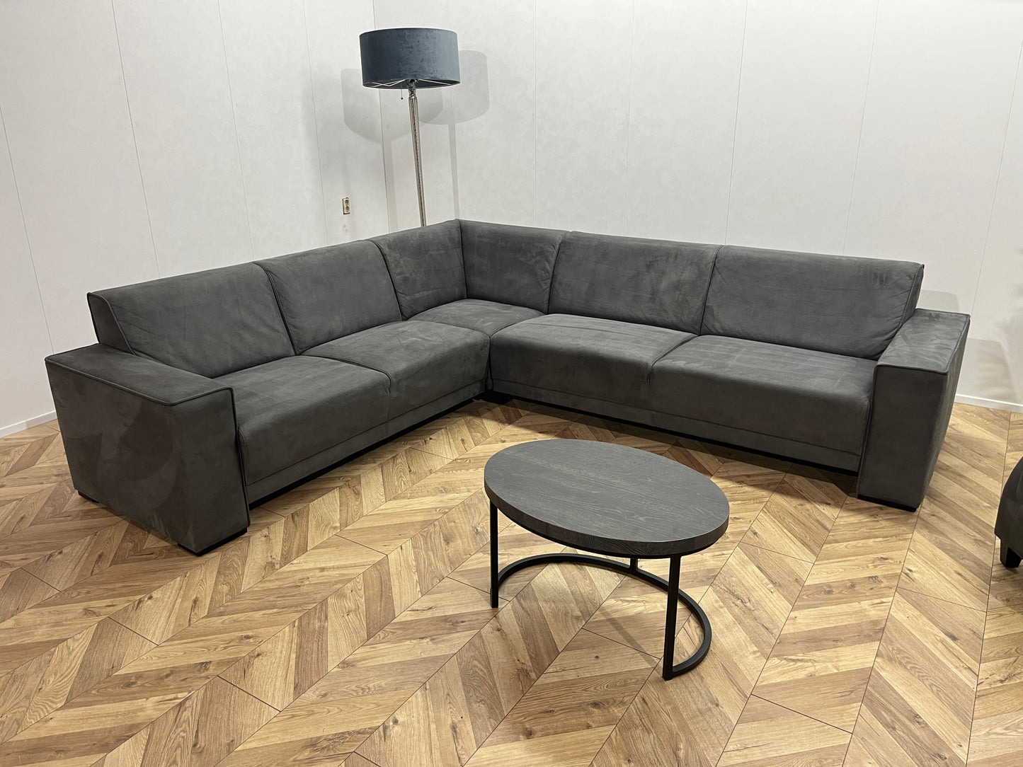 Antraciet Suède Leer Hoekbank Inc. Fauteuil