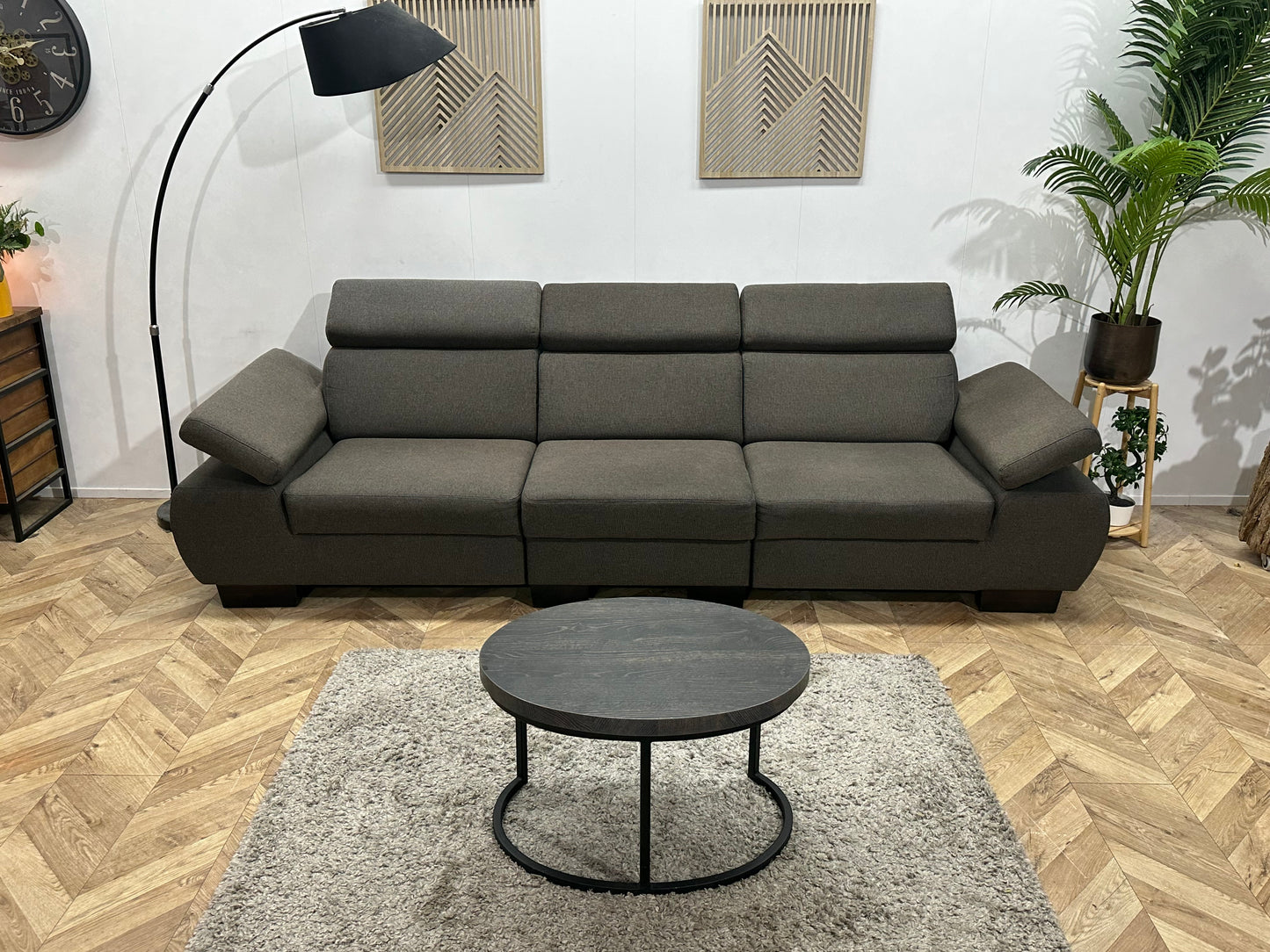 Grijze 3-Zits Bank ~ Verstelbare Arm/Hoofdsteunen