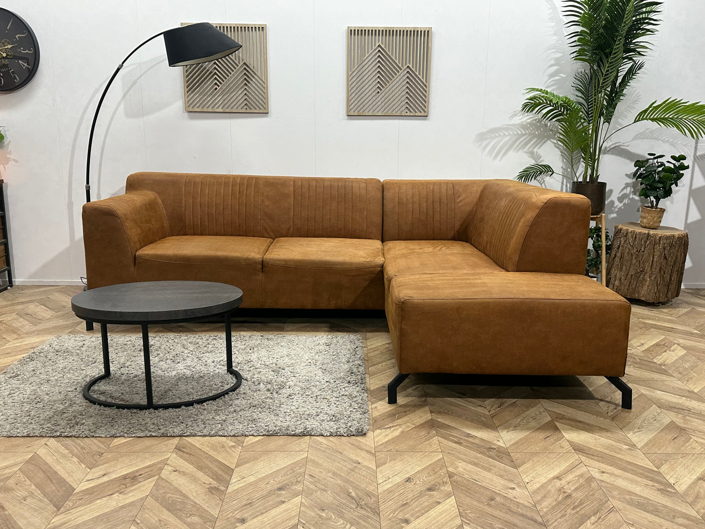 Cognac Bruine Suède Stoffen Hoekbank ~ Inruilvoordeel
