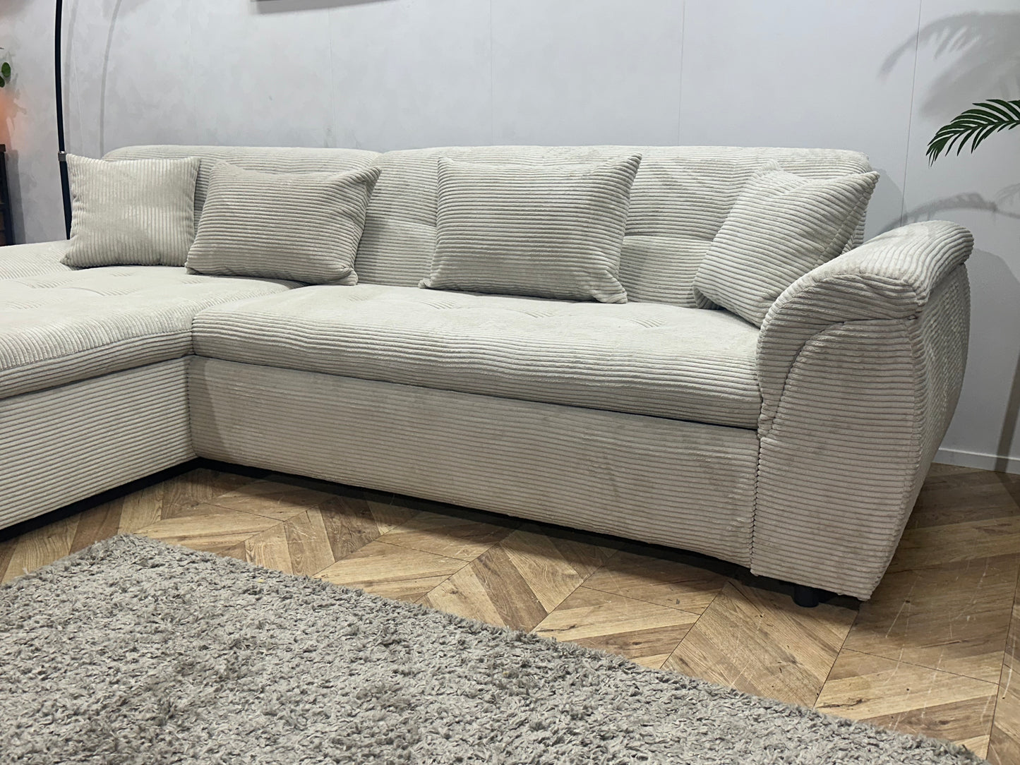 !Showroommodel! Witte Ribstof Hoekbank ~ Slaapfunctie