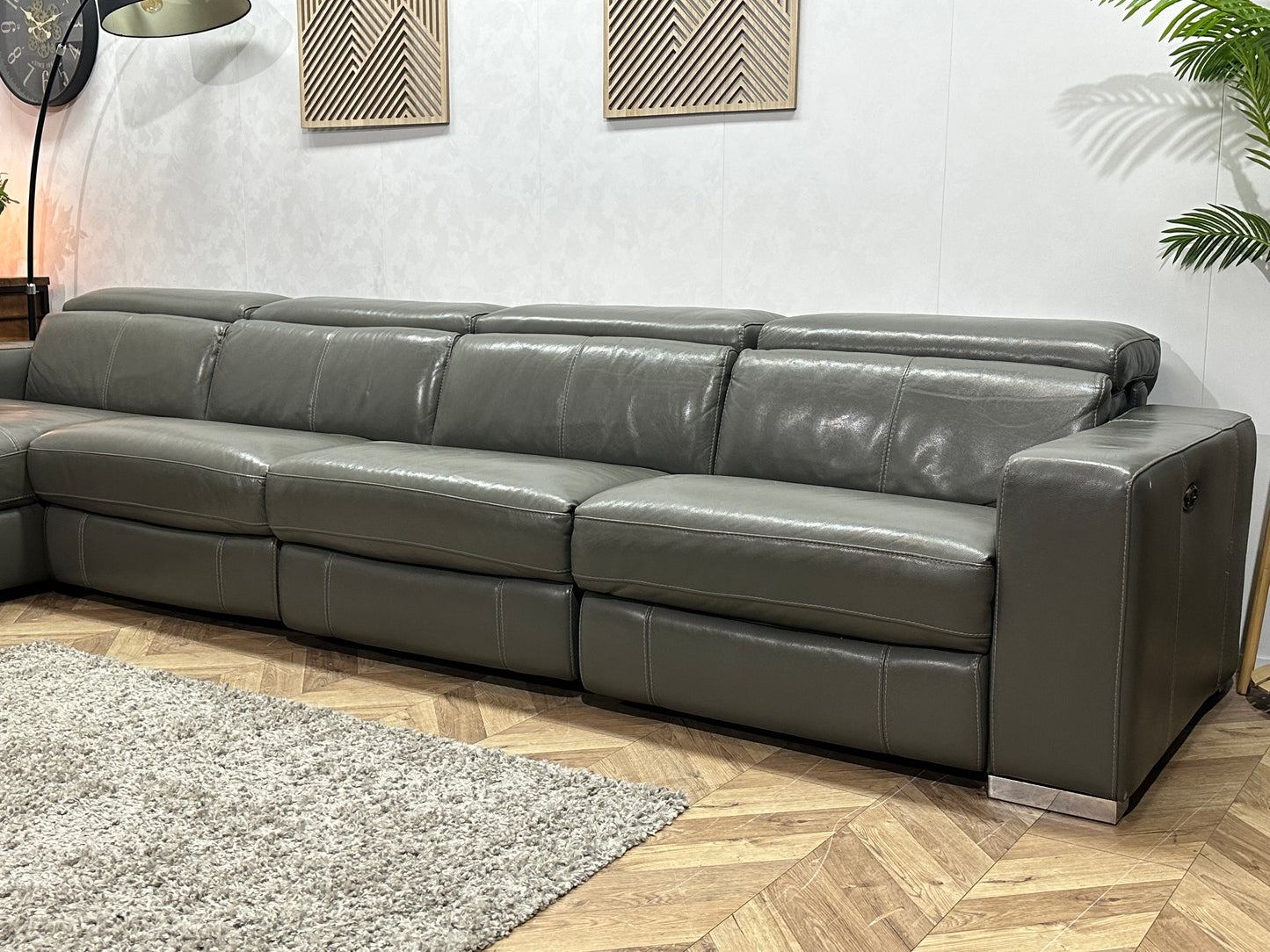 Lederland Grijze Echt Lederen Design Hoekbank ~ Elektrisch Verstelbaar