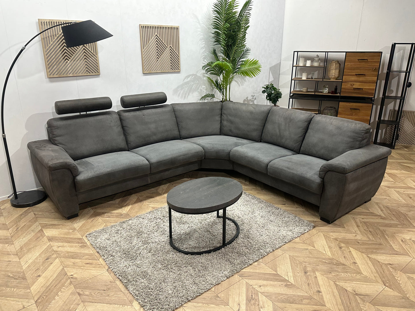 Antraciet Suède Stoffen Hoekbank ~ Vaste Kussens