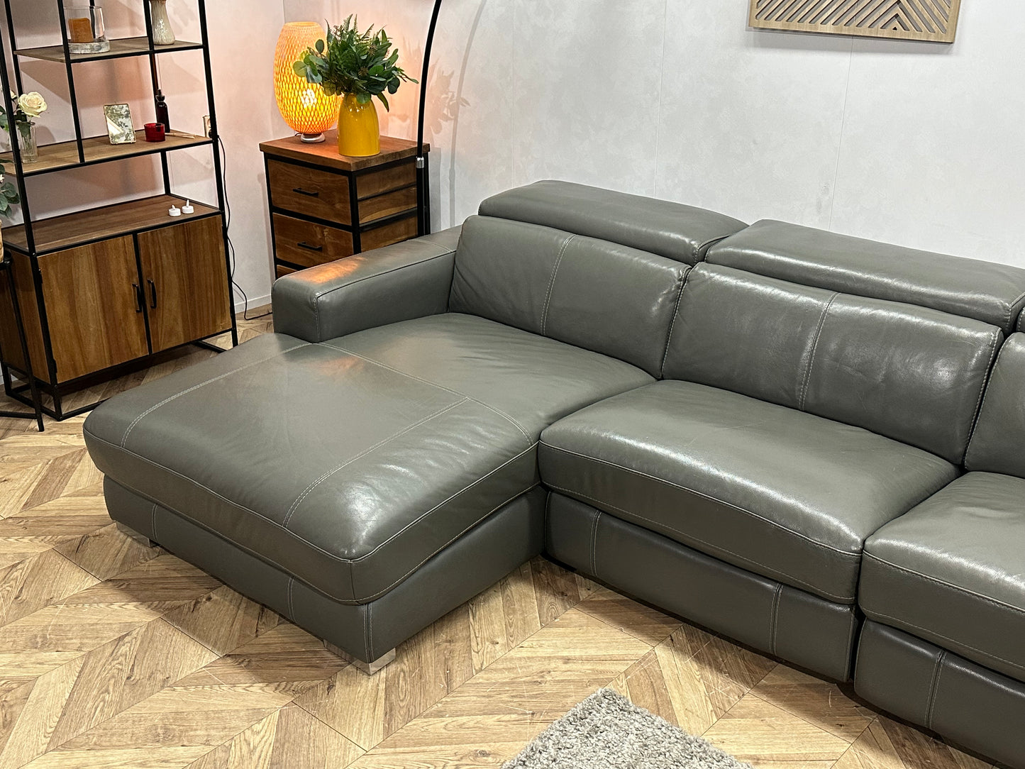 Lederland Grijze Echt Lederen Design Hoekbank ~ Elektrisch Verstelbaar