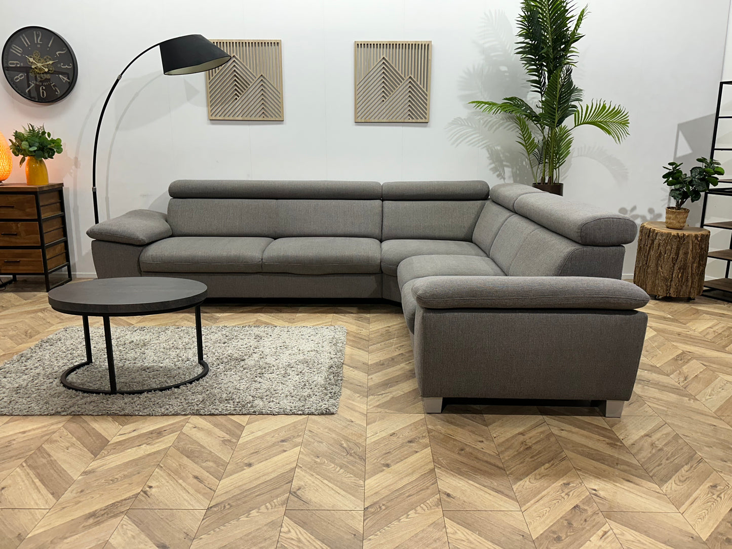 Grijze Hoekbank ~ Verstelbare Arm/Hoofdsteunen