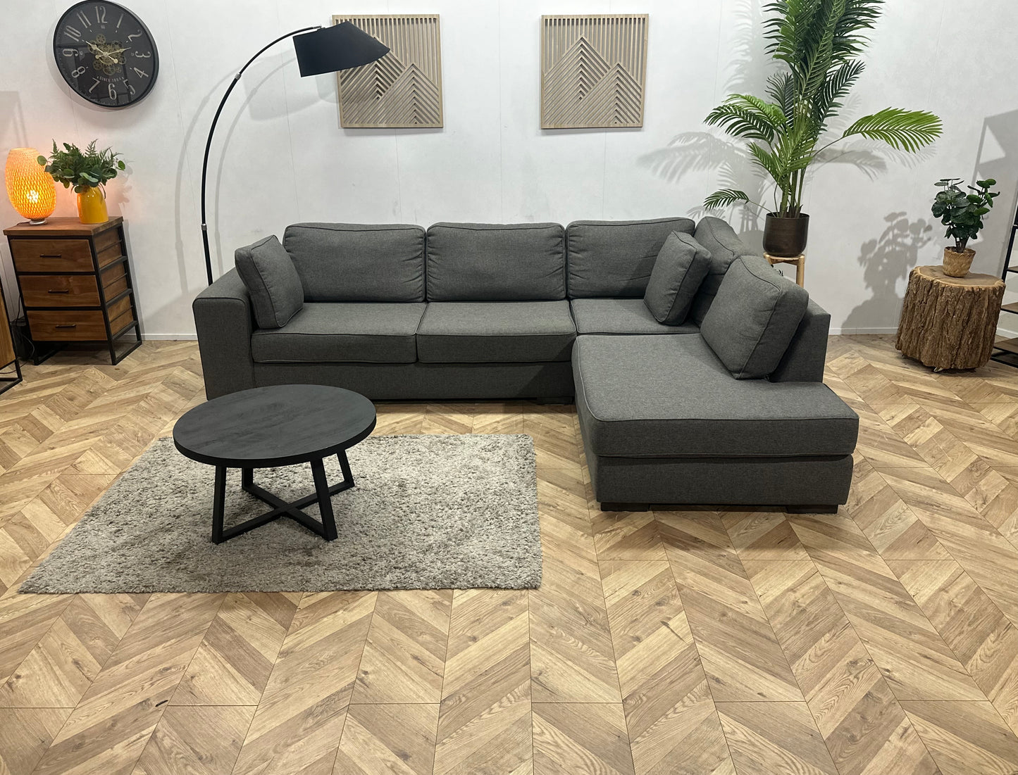 Antraciet Suède Stoffen Hoekbank ~ Nieuwstaat