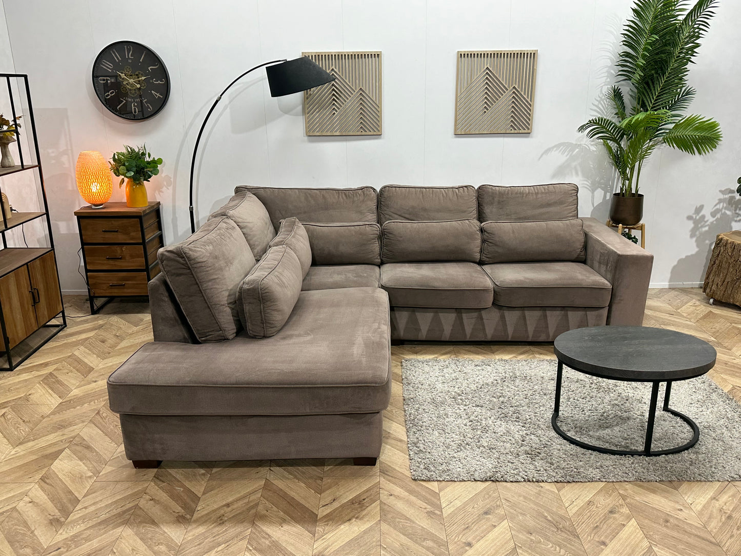 Bruine Velvet Hoekbank ~ Losse Kussens Met Afneembare Hoezen