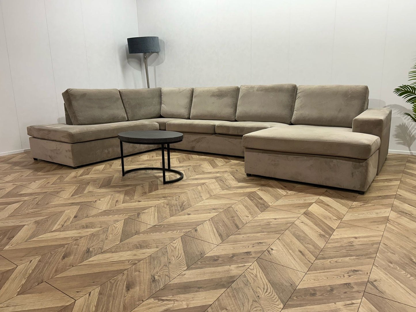 Beige Velvet U Bank ~ Losse Kussens Met Afneembare Hoezen