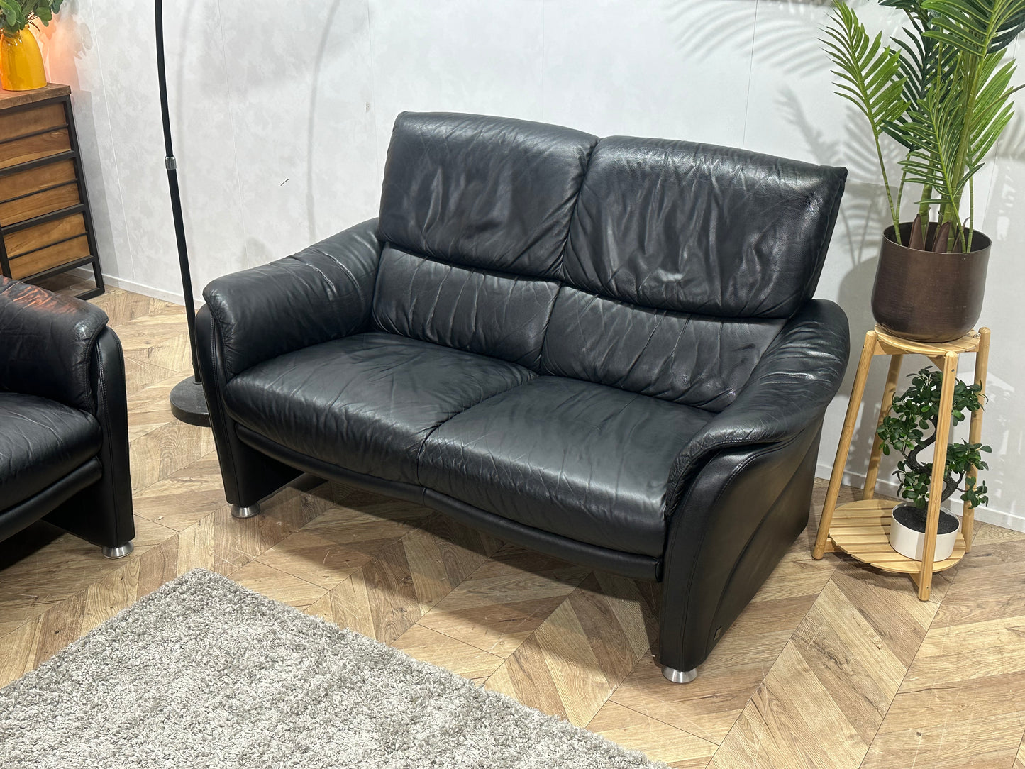 W.Schillig Zwarte Echt Lederen Banken Set ~ Vaste Kussens