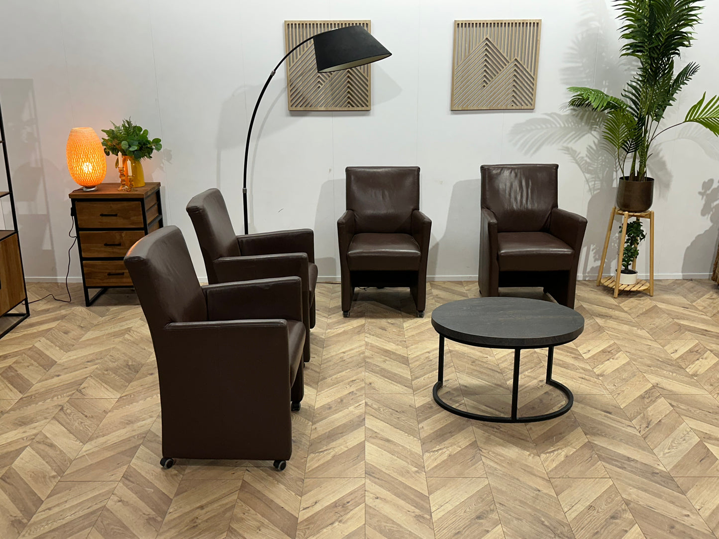 Bruine Echt Lederen Stoelen Set