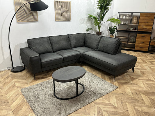 Antraciet Suède Stoffen Hoekbank ~ Losse Rugkussens Met Afneembare Hoezen