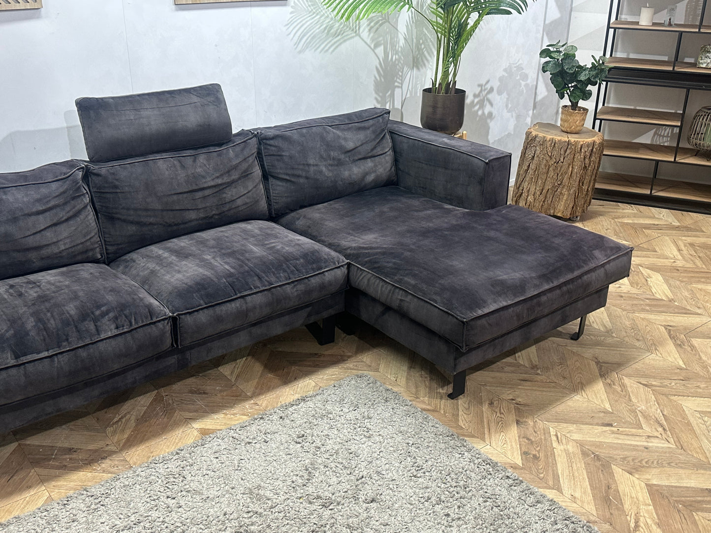 Antraciet Velvet Hoekbank ~ Losse Kussens Met Afneembare Hoezen