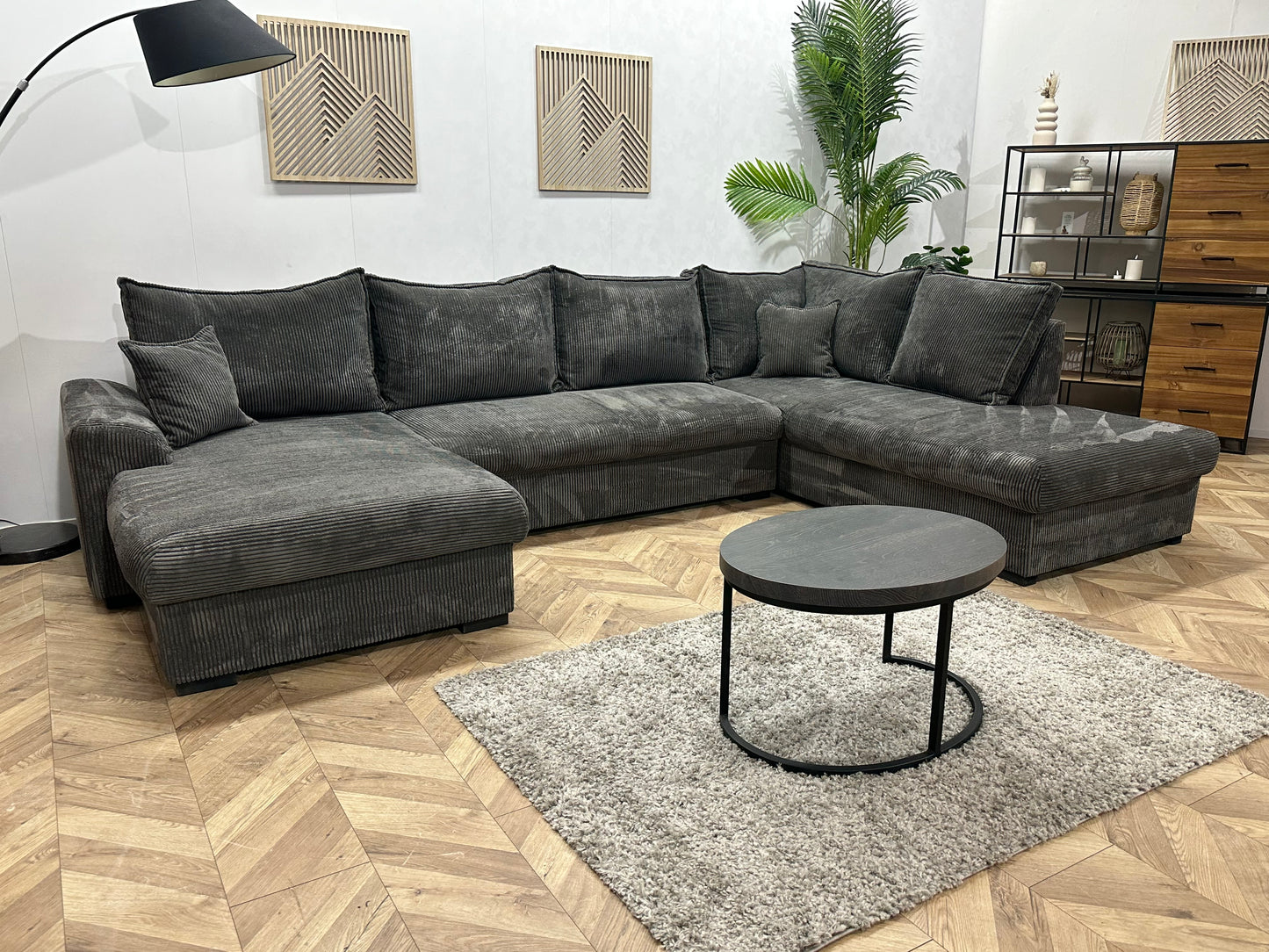 Grijze Ribstof U Bank ~ Losse Rugkussens Met Afneembare Hoezen