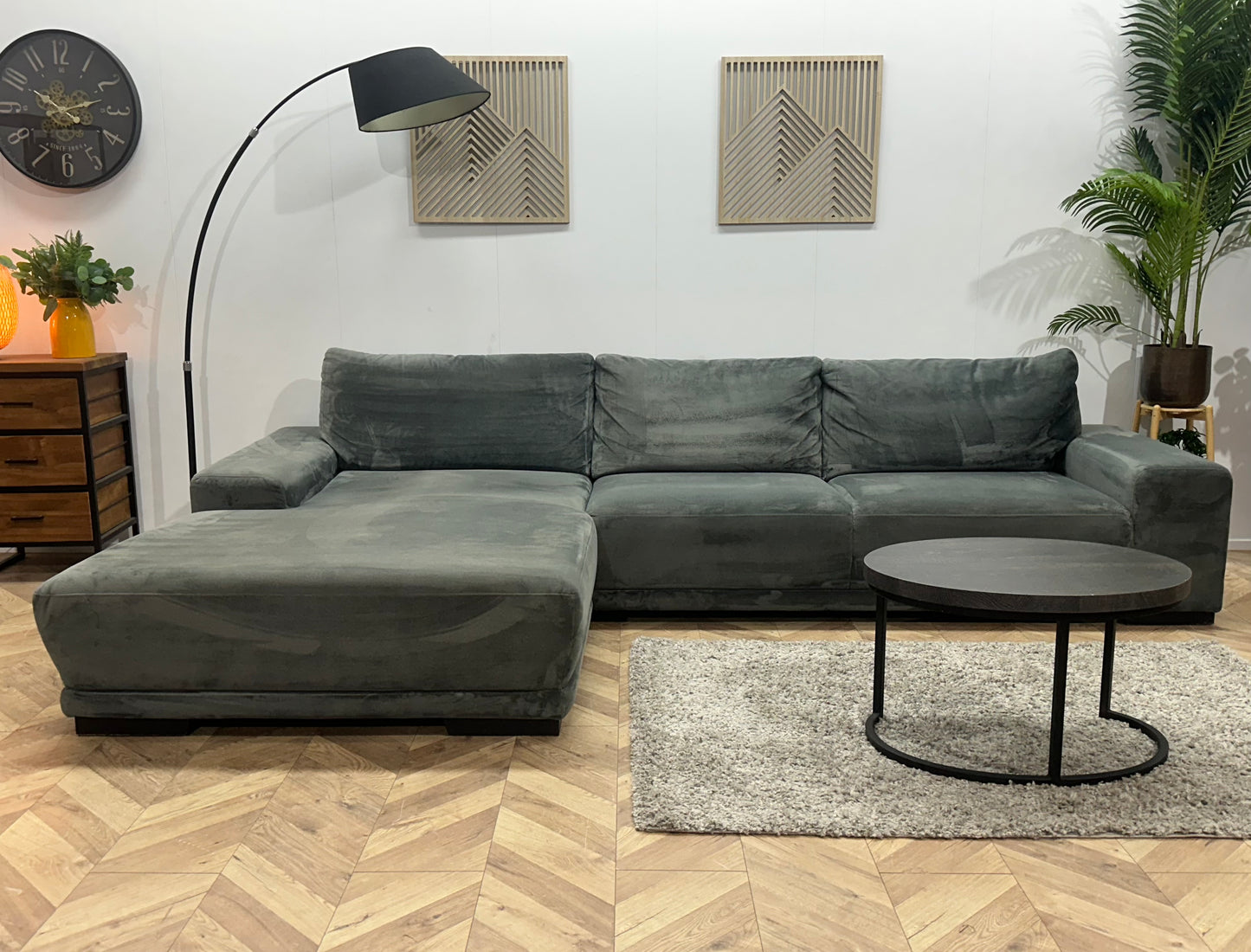 Antraciet Velvet Hoekbank ~ Vaste Kussens